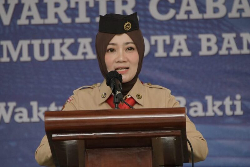 Ketua Kwartir Daerah Jawa Barat Atalia Praratya Kamil pidato dalam pelantikan Ketua Majelis Pembimbing Cabang Kota Bandung, Kamis (25/08).