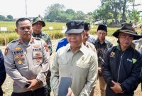 Utusan Khusus Presiden Bidang Ketahanan Pangan Muhamad Mardiono saat di acara panen raya di Desa Tegal Luar, Kecamatan Bojongsoang, Kabupaten Bandung, Jawa Barat, Minggu (11/10/2026).